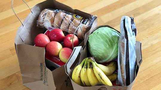 Groceries in a brown paper bag