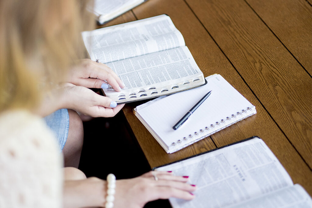 Reading Bible on table