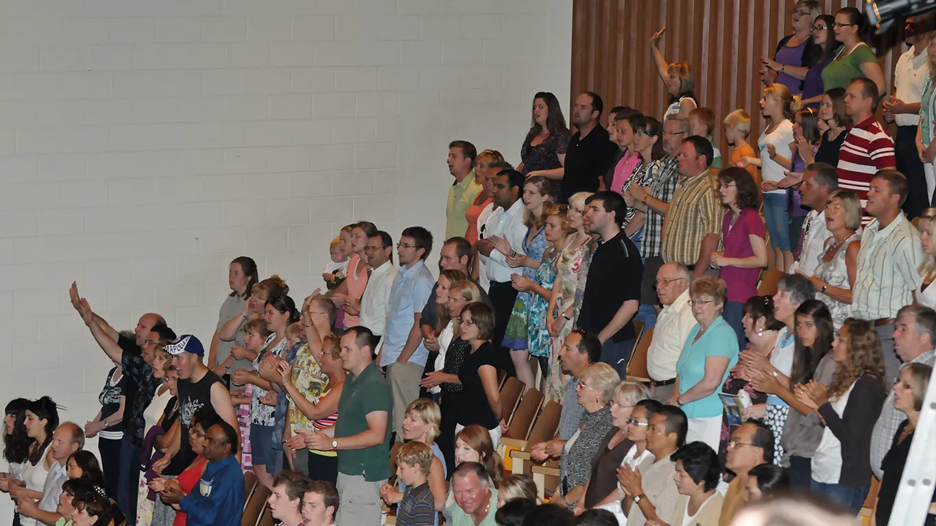 Church members worshiping