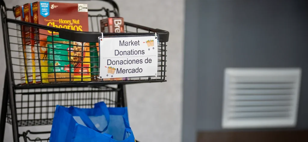 Donations of groceries in shopping cart
