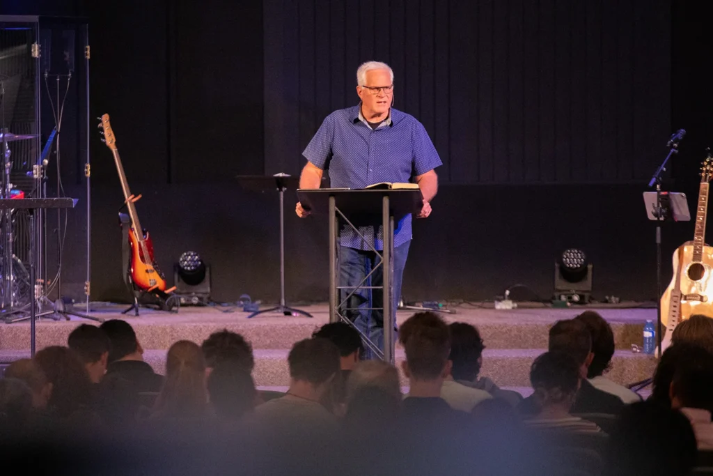 Norm Millar preaching at Redemption